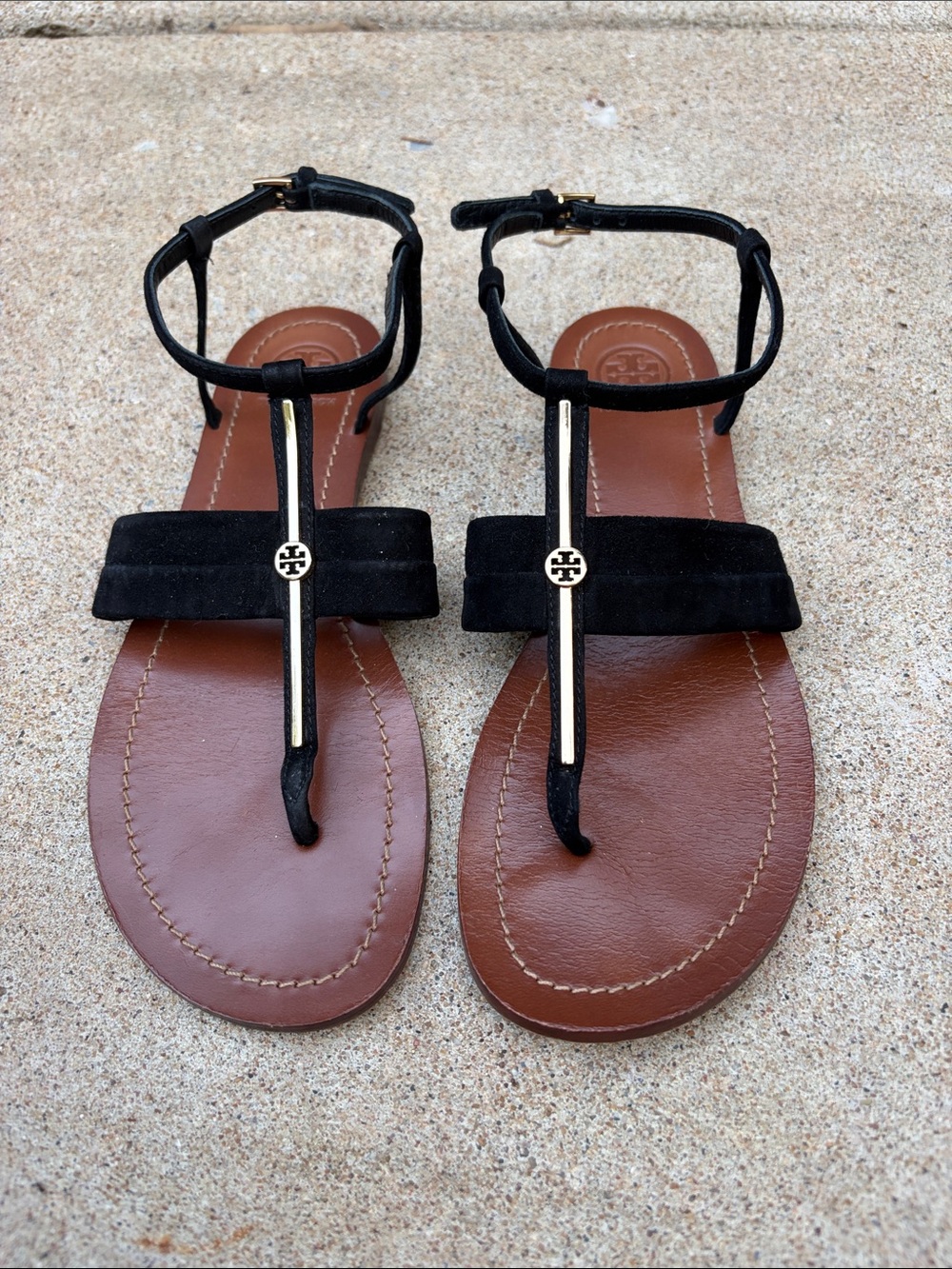 Tory Burch Black Suede T Strap Sandals Size 8